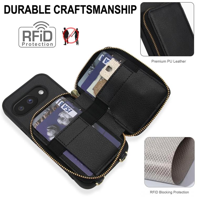 For Google Pixel 9a Crossbody Zipper RFID Card Bag Phone Case