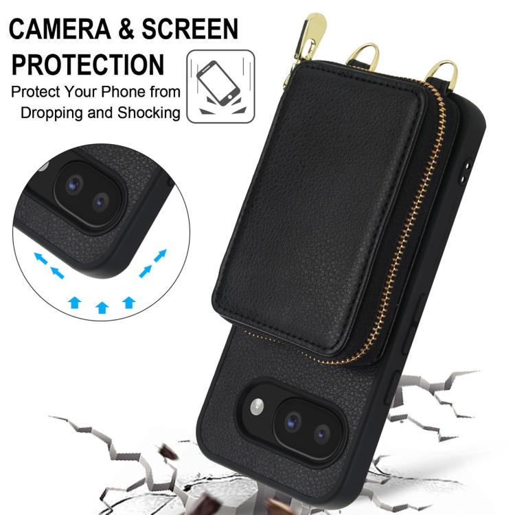 For Google Pixel 9a Crossbody Zipper RFID Card Bag Phone Case