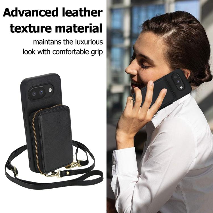 For Google Pixel 9a Crossbody Zipper RFID Card Bag Phone Case