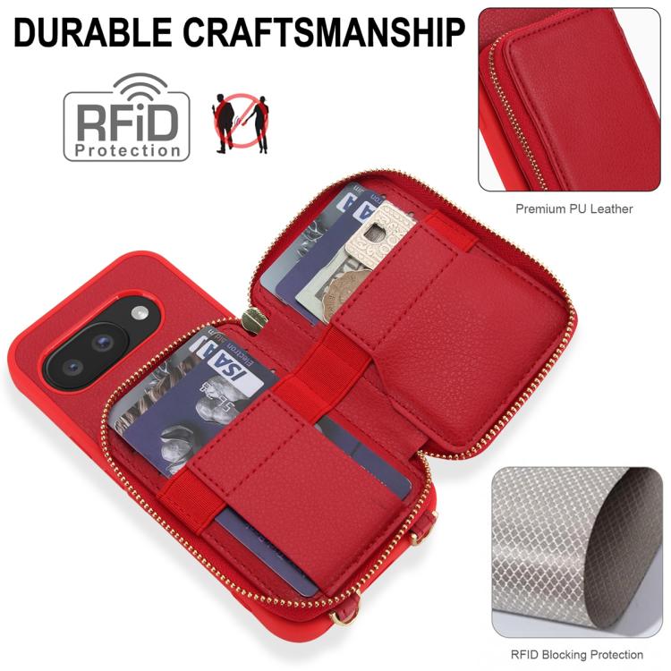 For Google Pixel 9a Crossbody Zipper RFID Card Bag Phone Case