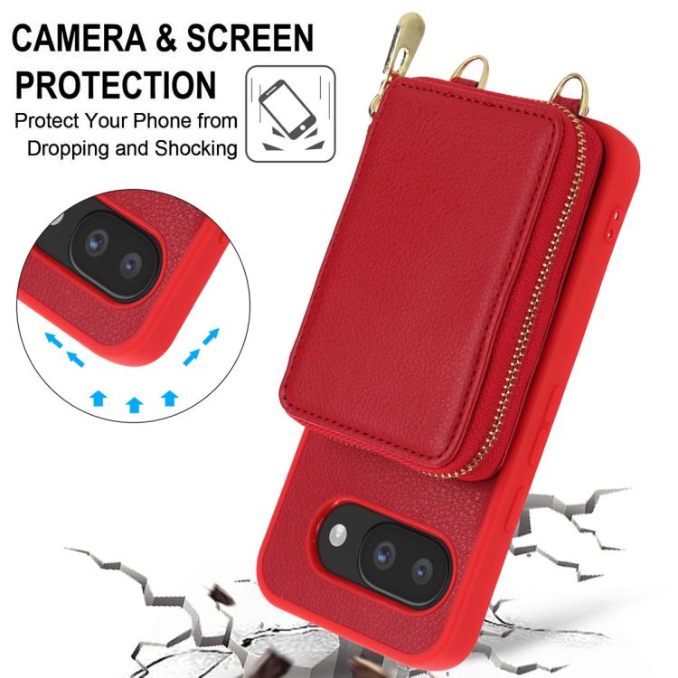 For Google Pixel 9a Crossbody Zipper RFID Card Bag Phone Case