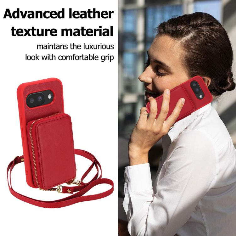 For Google Pixel 9a Crossbody Zipper RFID Card Bag Phone Case