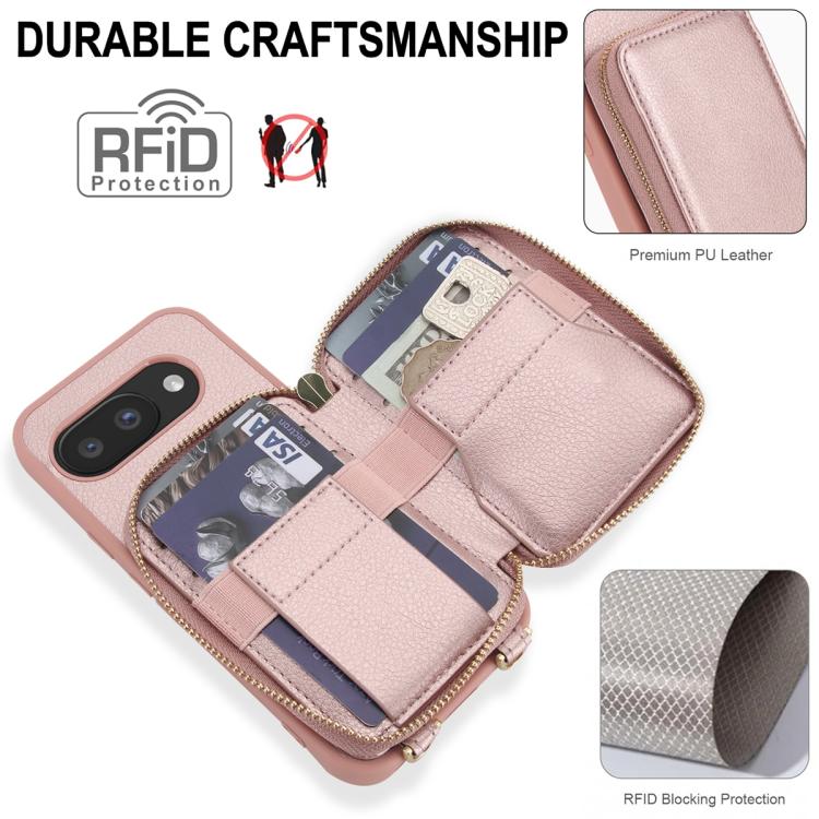 For Google Pixel 9a Crossbody Zipper RFID Card Bag Phone Case