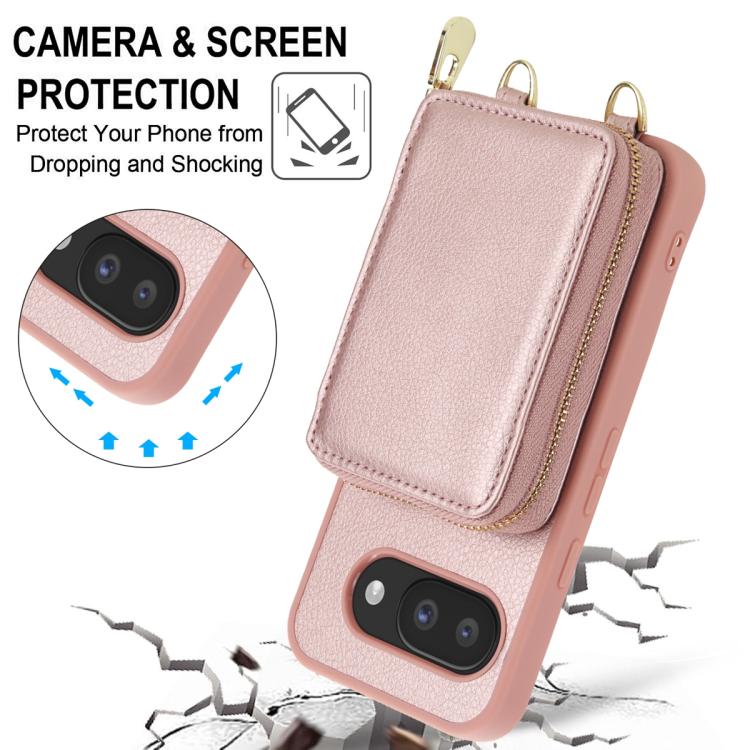 For Google Pixel 9a Crossbody Zipper RFID Card Bag Phone Case