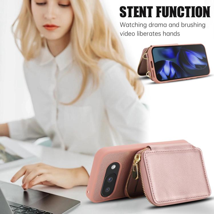 For Google Pixel 9a Crossbody Zipper RFID Card Bag Phone Case