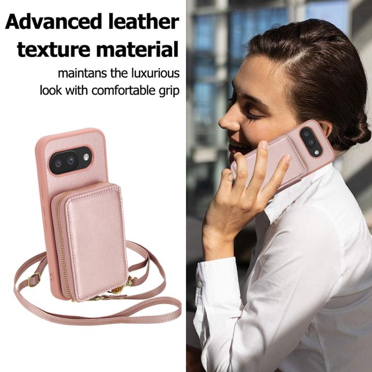 For Google Pixel 9a Crossbody Zipper RFID Card Bag Phone Case