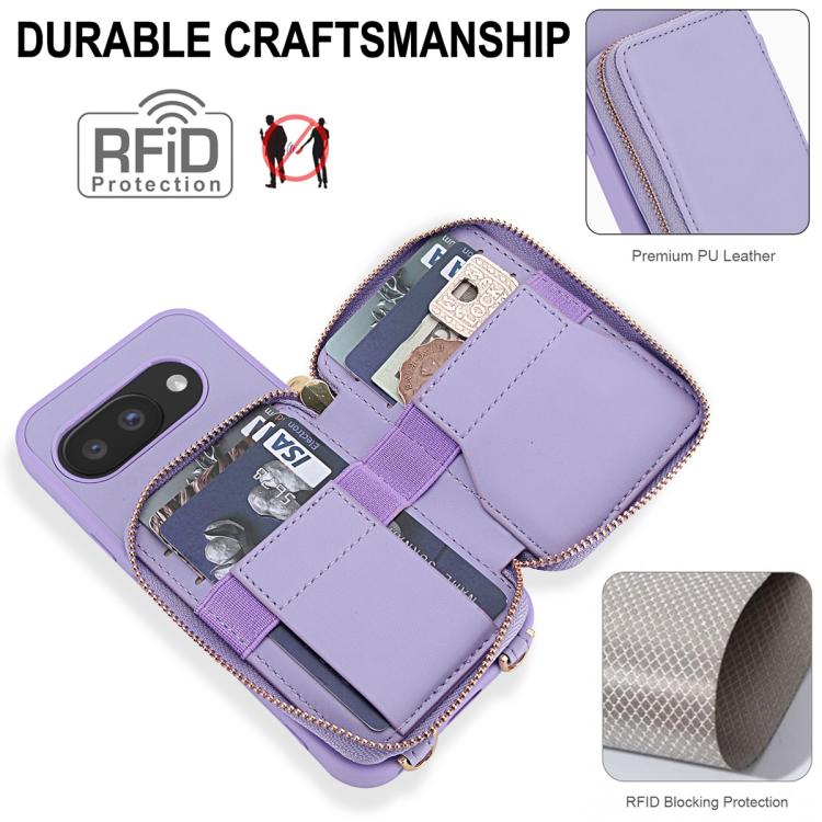 For Google Pixel 9a Crossbody Zipper RFID Card Bag Phone Case