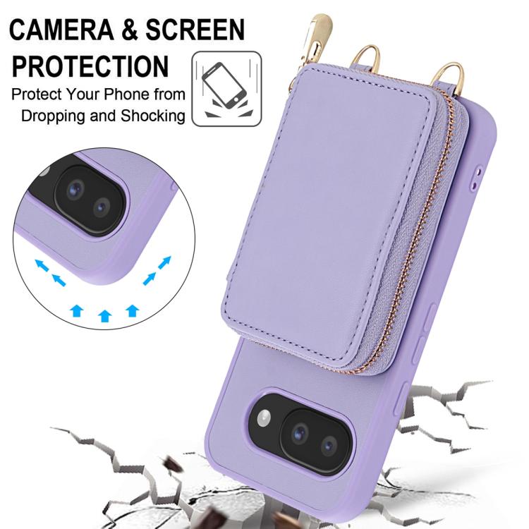 For Google Pixel 9a Crossbody Zipper RFID Card Bag Phone Case