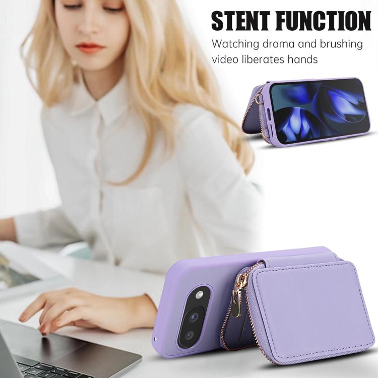For Google Pixel 9a Crossbody Zipper RFID Card Bag Phone Case