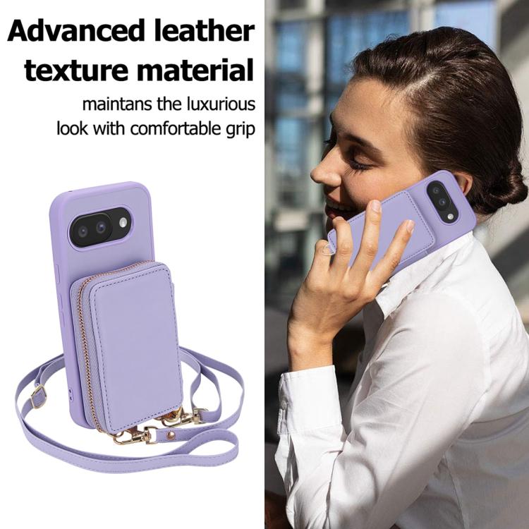 For Google Pixel 9a Crossbody Zipper RFID Card Bag Phone Case