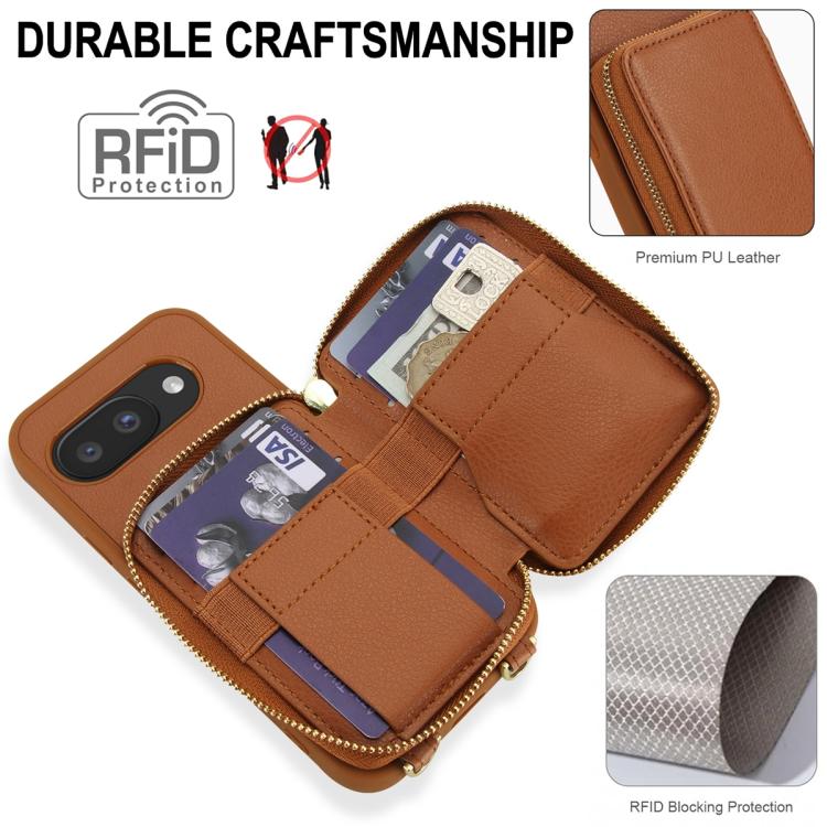 For Google Pixel 9a Crossbody Zipper RFID Card Bag Phone Case