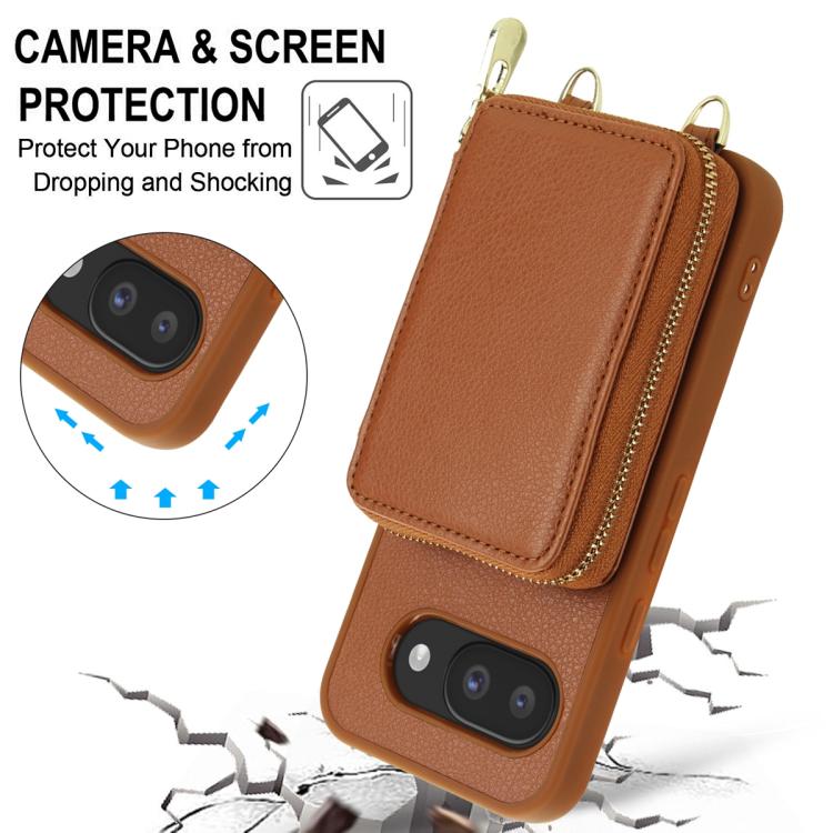 For Google Pixel 9a Crossbody Zipper RFID Card Bag Phone Case
