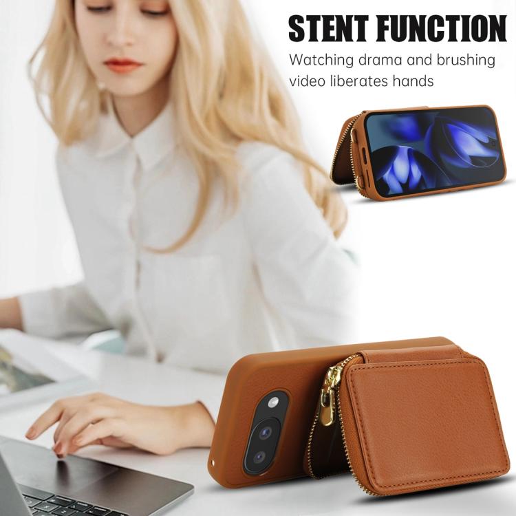 For Google Pixel 9a Crossbody Zipper RFID Card Bag Phone Case