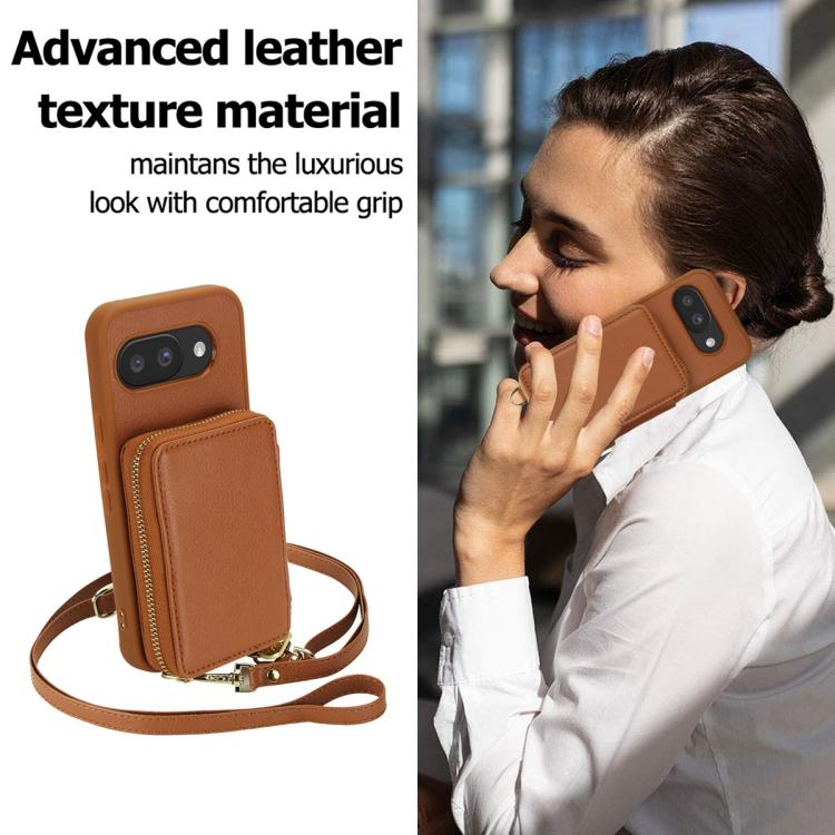 For Google Pixel 9a Crossbody Zipper RFID Card Bag Phone Case