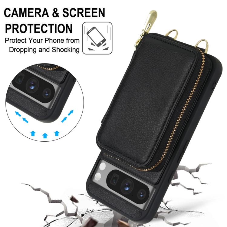 For Google Pixel 8 Crossbody Zipper RFID Card Bag Phone Case