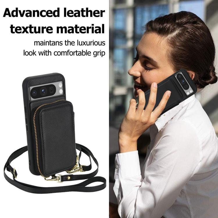 For Google Pixel 8 Crossbody Zipper RFID Card Bag Phone Case
