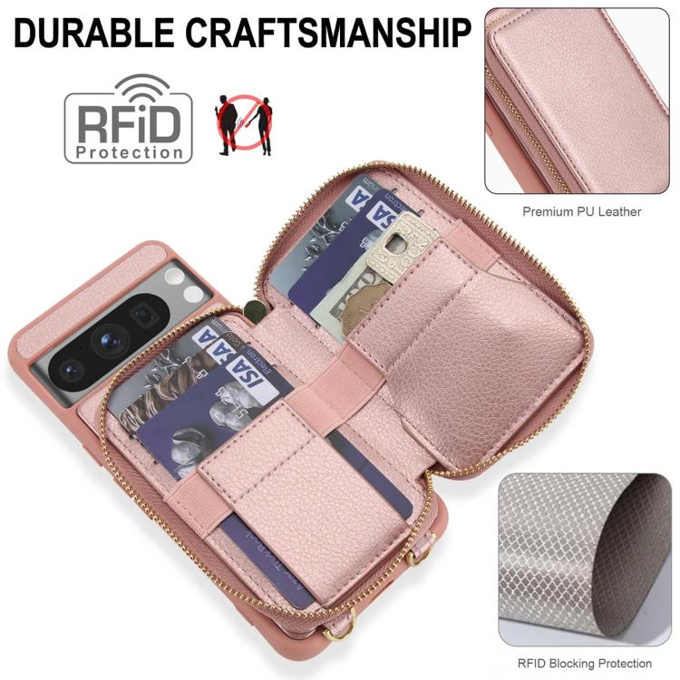 For Google Pixel 8 Crossbody Zipper RFID Card Bag Phone Case