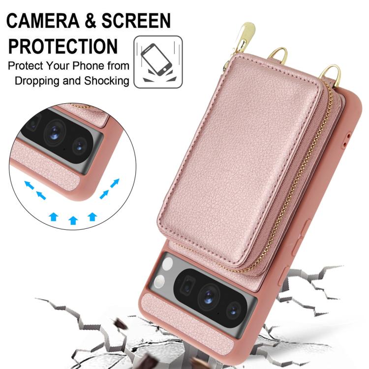For Google Pixel 8 Crossbody Zipper RFID Card Bag Phone Case