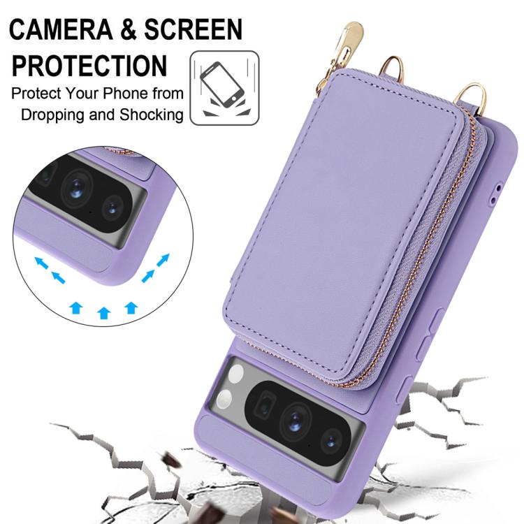For Google Pixel 8 Crossbody Zipper RFID Card Bag Phone Case