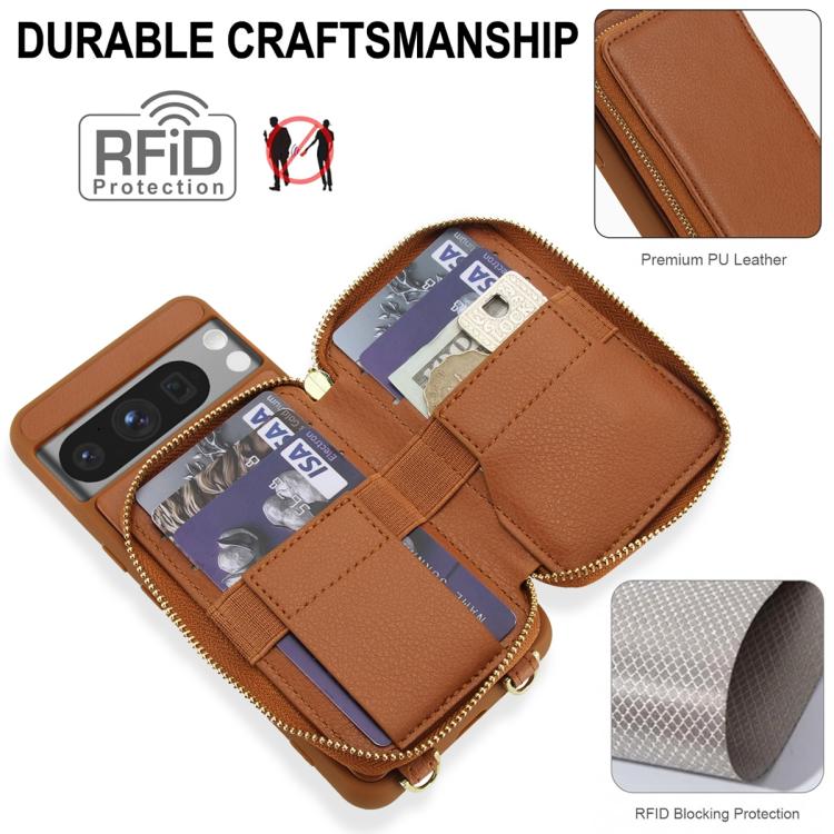 For Google Pixel 8 Crossbody Zipper RFID Card Bag Phone Case
