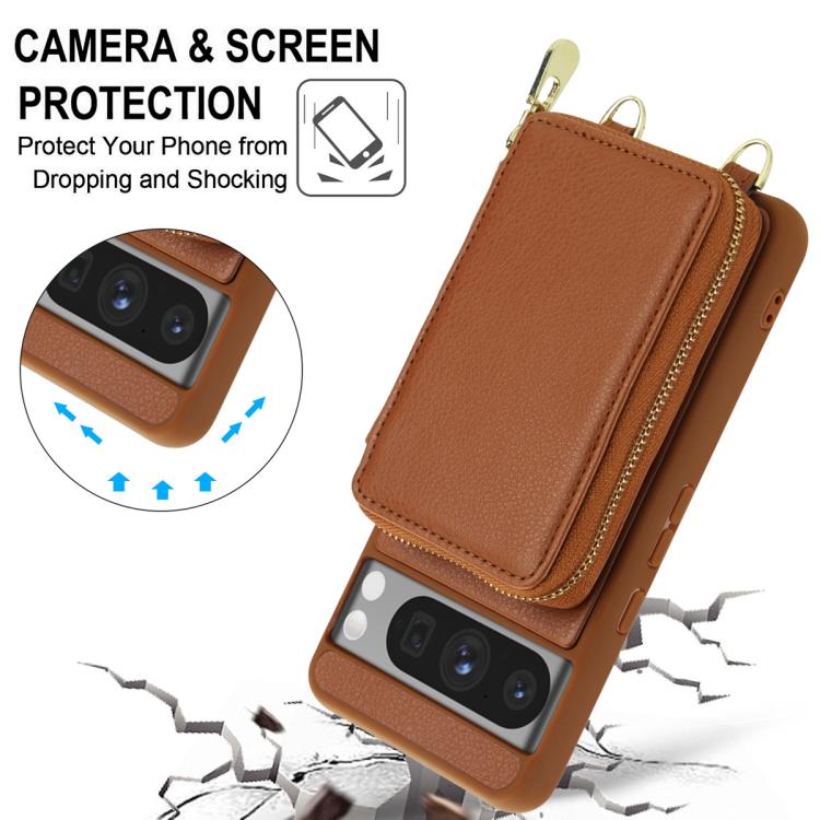 For Google Pixel 8 Crossbody Zipper RFID Card Bag Phone Case