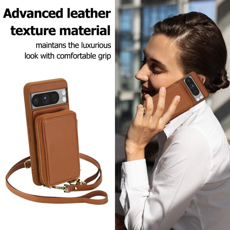 For Google Pixel 8 Crossbody Zipper RFID Card Bag Phone Case