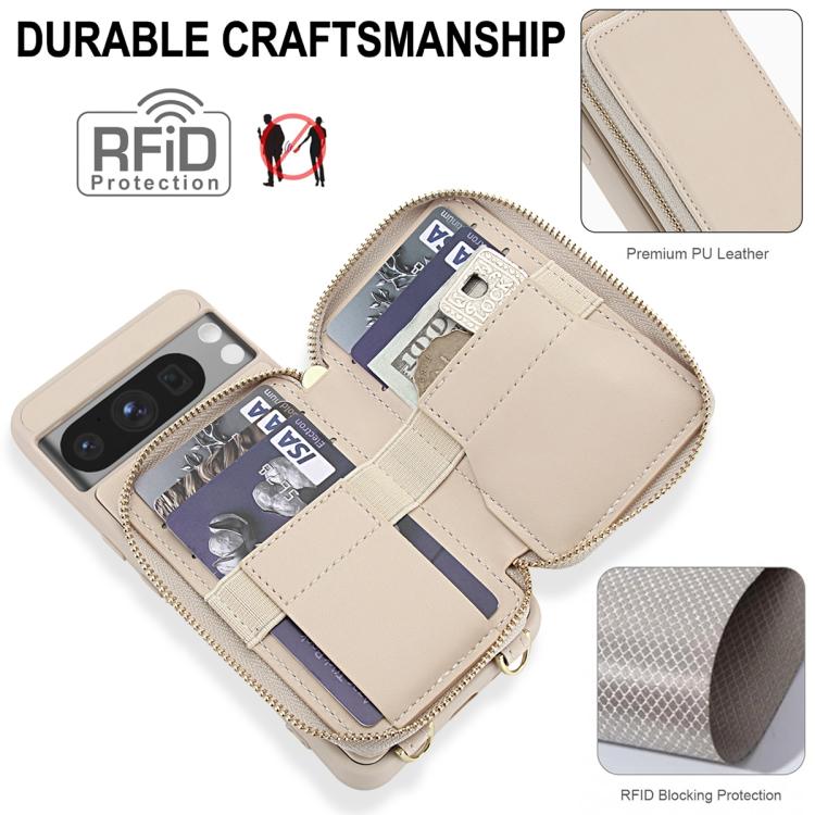 For Google Pixel 8 Pro Crossbody Zipper RFID Card Bag Phone Case