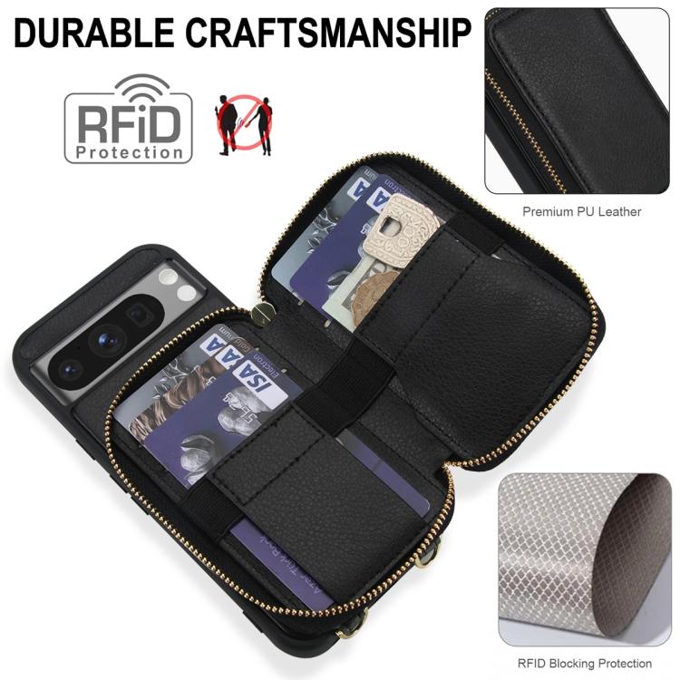 For Google Pixel 8 Pro Crossbody Zipper RFID Card Bag Phone Case