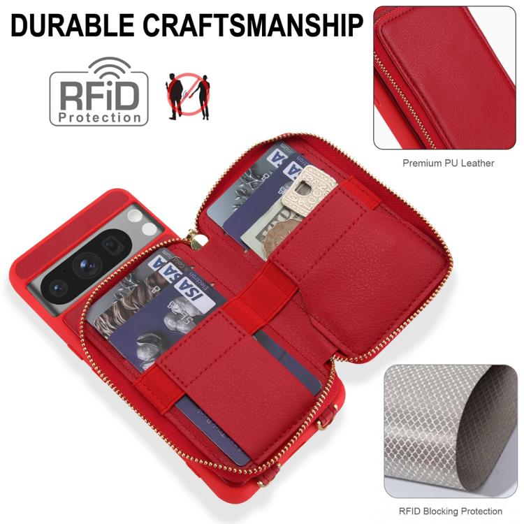 For Google Pixel 8 Pro Crossbody Zipper RFID Card Bag Phone Case