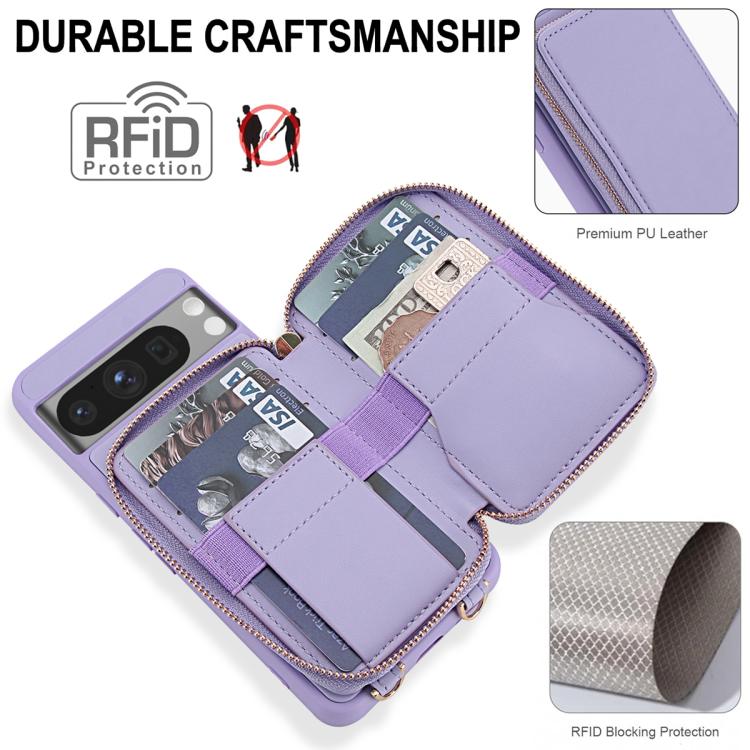 For Google Pixel 8 Pro Crossbody Zipper RFID Card Bag Phone Case