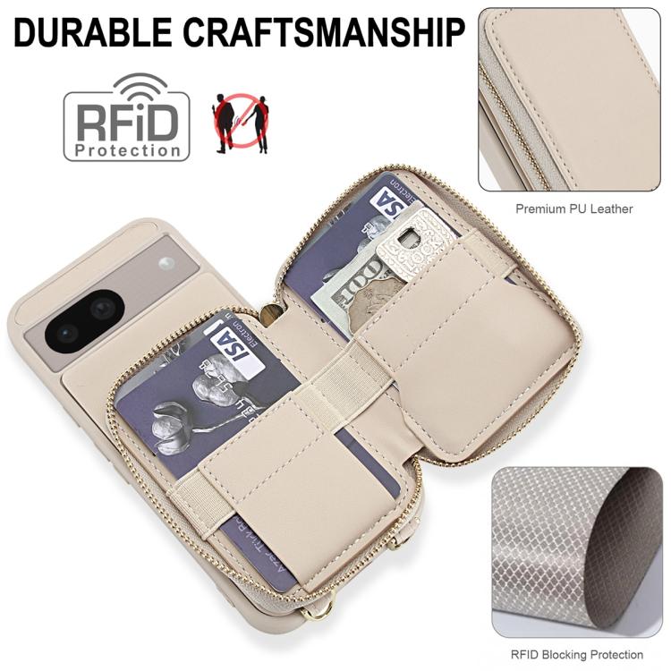 For Google Pixel 8a Crossbody Zipper RFID Card Bag Phone Case