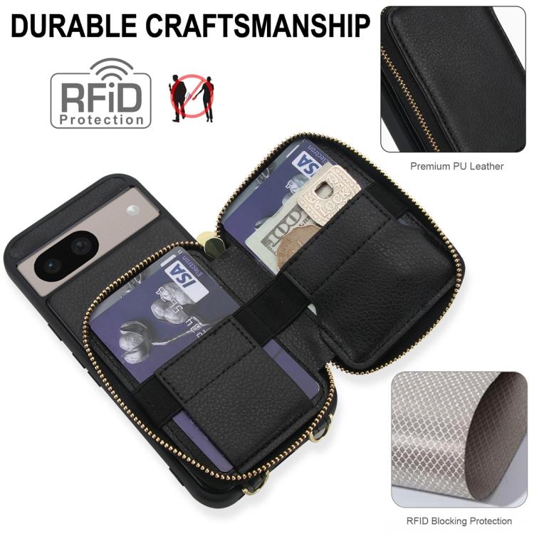 For Google Pixel 8a Crossbody Zipper RFID Card Bag Phone Case