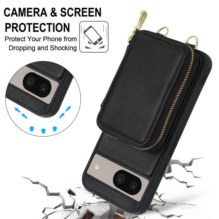 For Google Pixel 8a Crossbody Zipper RFID Card Bag Phone Case