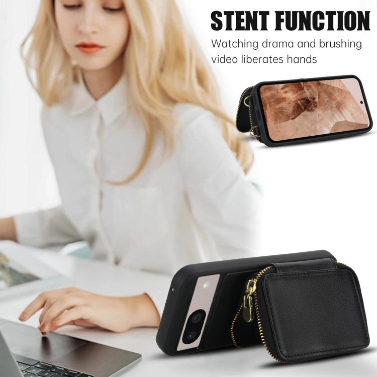 For Google Pixel 8a Crossbody Zipper RFID Card Bag Phone Case