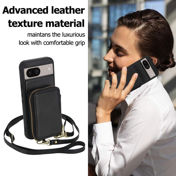 For Google Pixel 8a Crossbody Zipper RFID Card Bag Phone Case