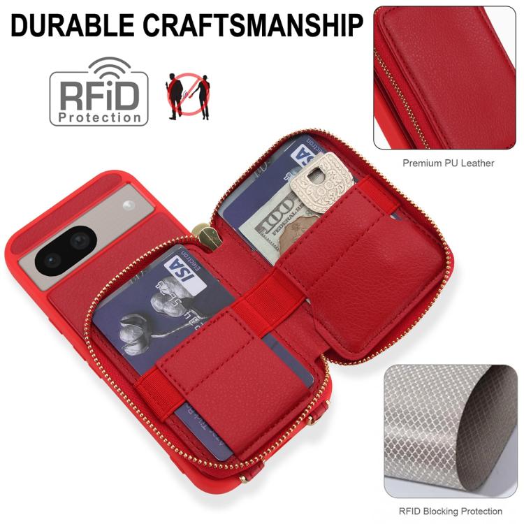 For Google Pixel 8a Crossbody Zipper RFID Card Bag Phone Case