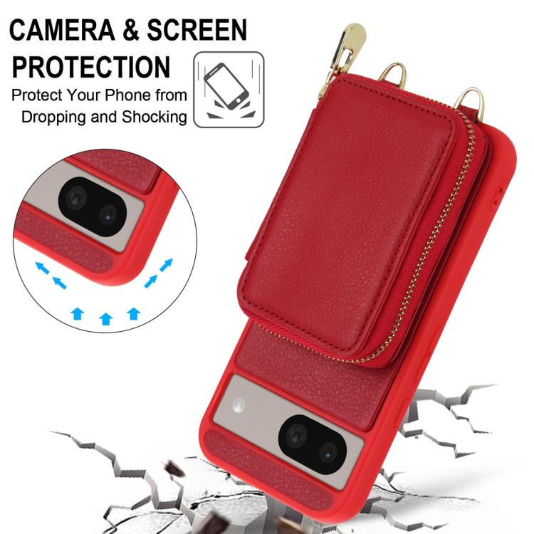 For Google Pixel 8a Crossbody Zipper RFID Card Bag Phone Case
