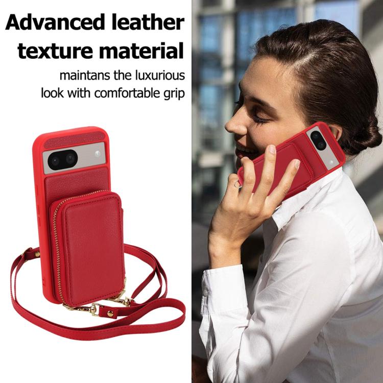 For Google Pixel 8a Crossbody Zipper RFID Card Bag Phone Case