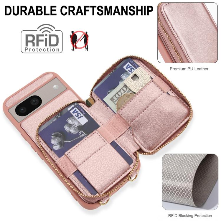 For Google Pixel 8a Crossbody Zipper RFID Card Bag Phone Case