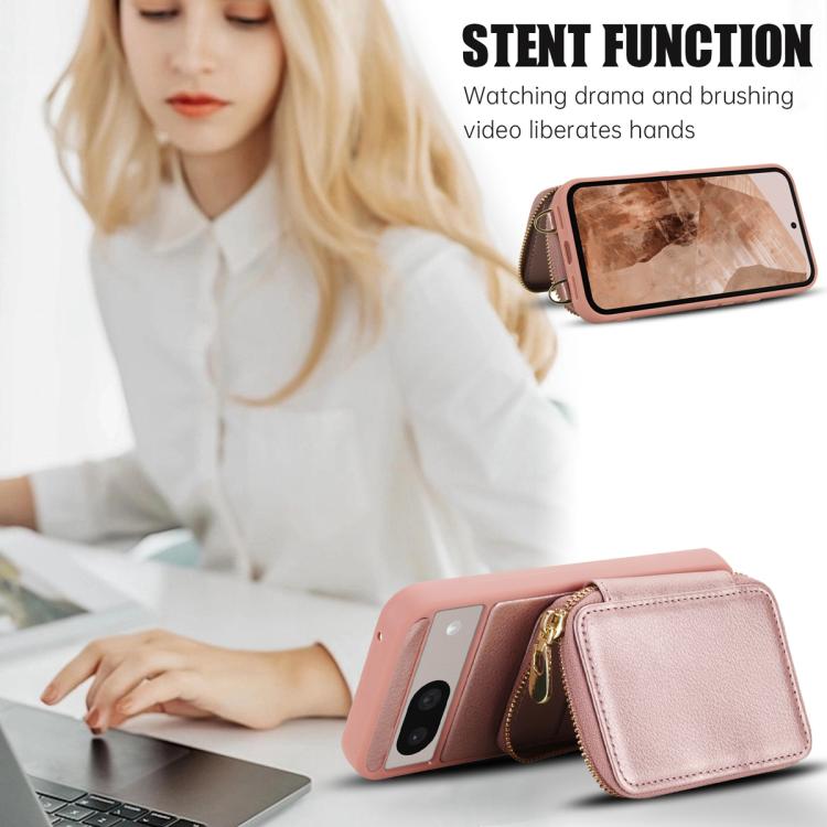 For Google Pixel 8a Crossbody Zipper RFID Card Bag Phone Case