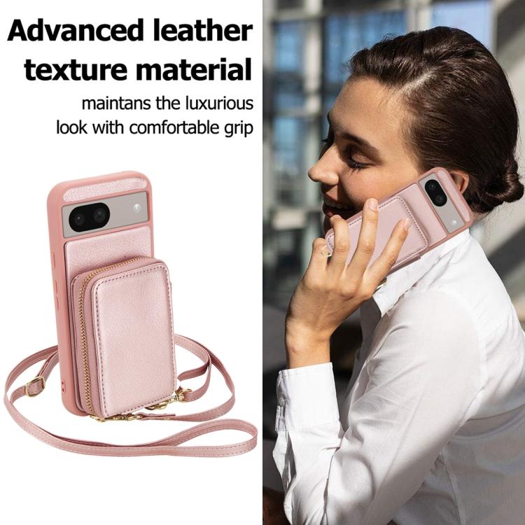 For Google Pixel 8a Crossbody Zipper RFID Card Bag Phone Case