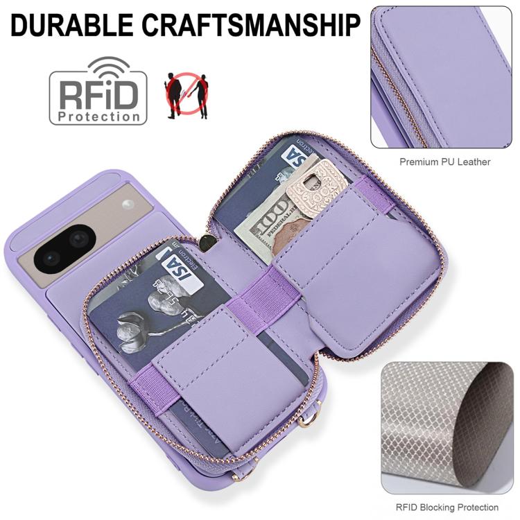 For Google Pixel 8a Crossbody Zipper RFID Card Bag Phone Case
