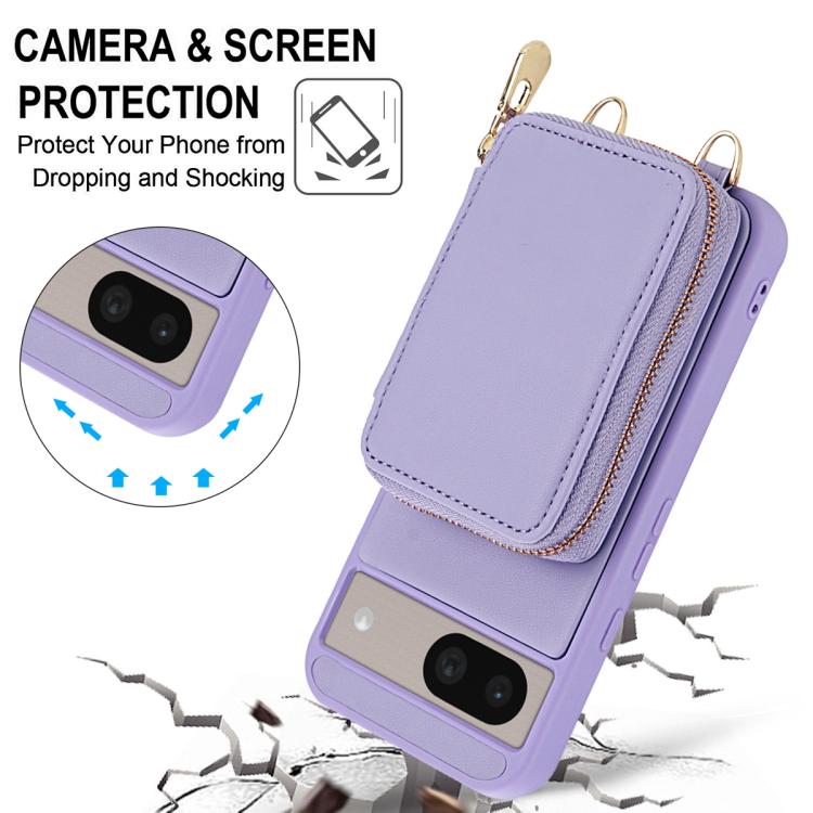 For Google Pixel 8a Crossbody Zipper RFID Card Bag Phone Case