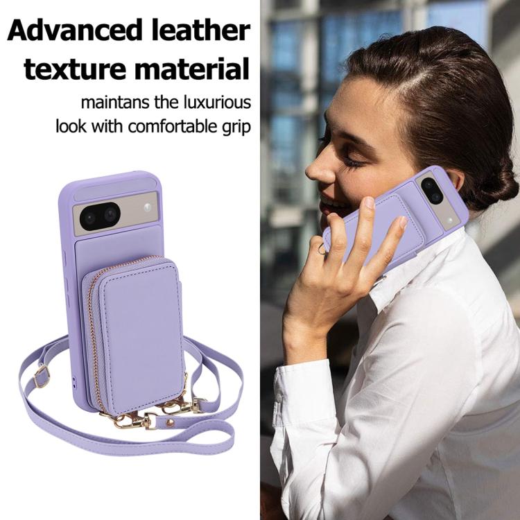 For Google Pixel 8a Crossbody Zipper RFID Card Bag Phone Case
