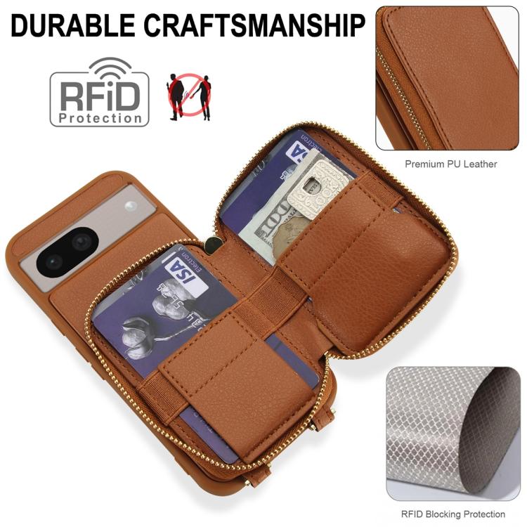 For Google Pixel 8a Crossbody Zipper RFID Card Bag Phone Case