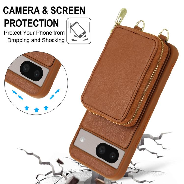 For Google Pixel 8a Crossbody Zipper RFID Card Bag Phone Case