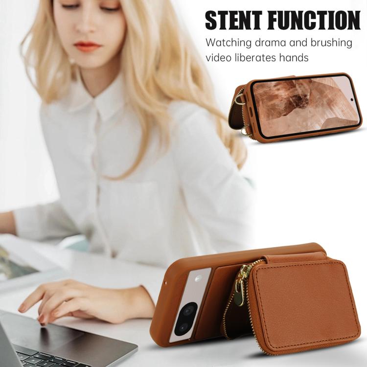 For Google Pixel 8a Crossbody Zipper RFID Card Bag Phone Case