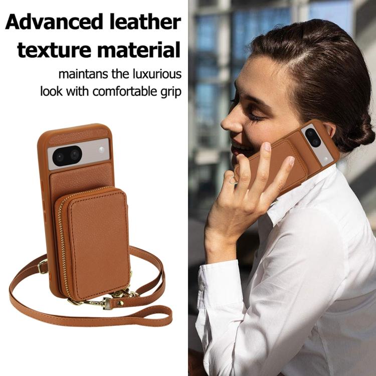 For Google Pixel 8a Crossbody Zipper RFID Card Bag Phone Case