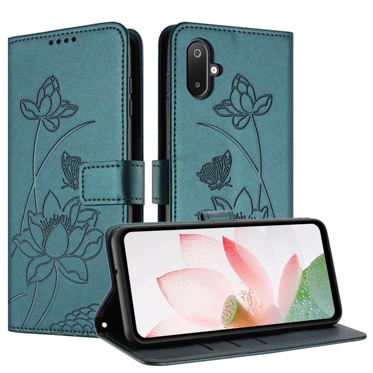 For Samsung Galaxy F06 / M06 5G Lotus Embossed Leather Phone Case with Lanyard
