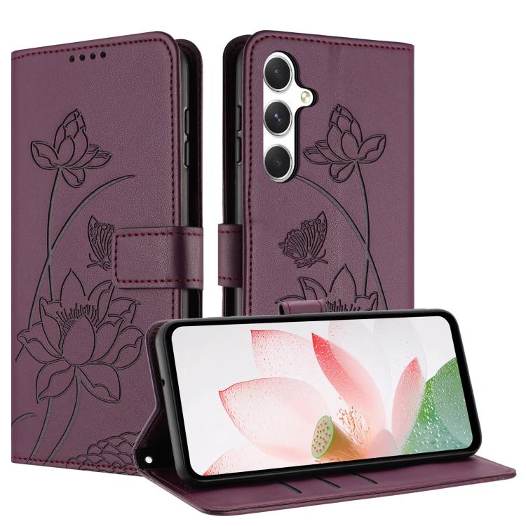 For Samsung Galaxy M55 5G Lotus Embossed Leather Phone Case with Lanyard